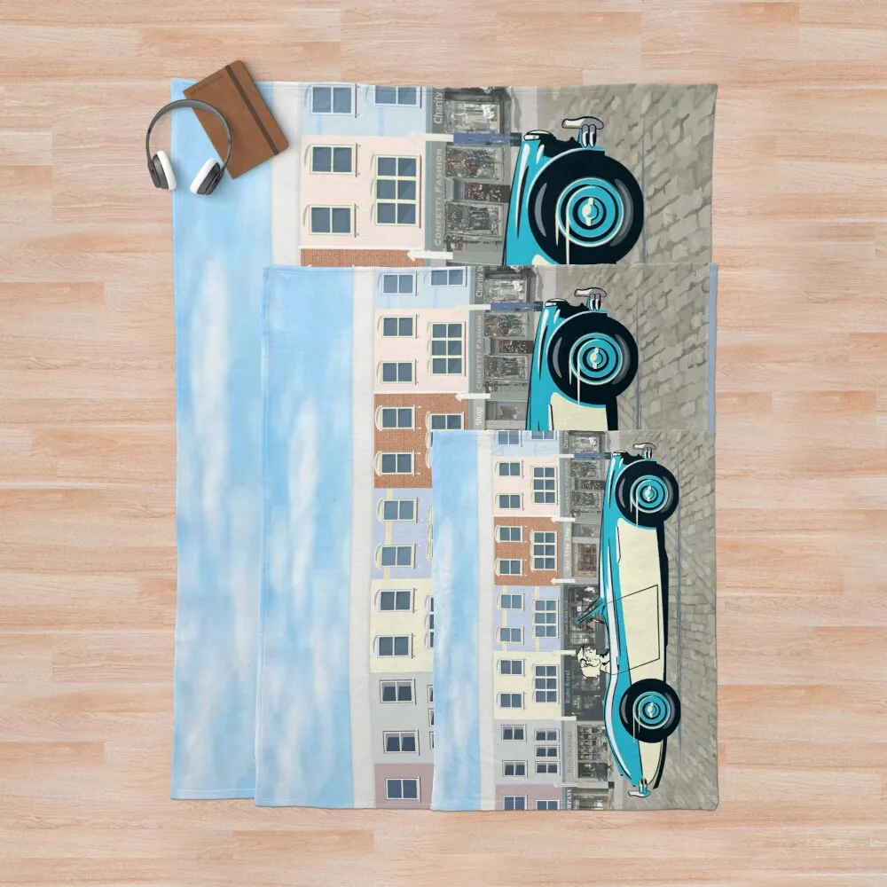 Healey Blue Over Ivory Ah 3000 – In 1959 Launch Promotion Style Weighted Fur Blanket Pom Throw |