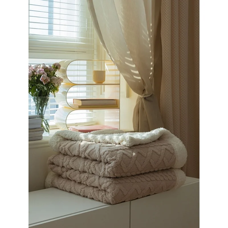 

Lamb Wool Blanket Nordic Retro Flannel Taff Blanket Single Shawl Sofa Double Layer Solid Color Lunch Blanket