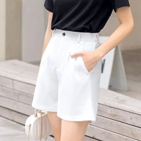 womens summer new high waist loose straight tube shows pure color thin pants fashion trend wide leg casual 5 point trousers
