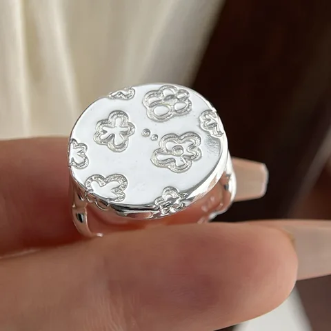 Кольца из стерлингового серебра 925 пробы для женщин, пара, минималистичный ручной работы, простое кольцо с большим цветочным узором, ювелирные изделия, подарок, предотвращение аллергии