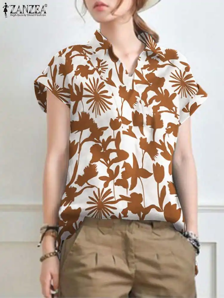 

Vintage Printed Tops Women Floral Blouse ZANZEA 2023 Casual Short Sleeve Blusas Female Lapel Button Tops Oversized Chemise