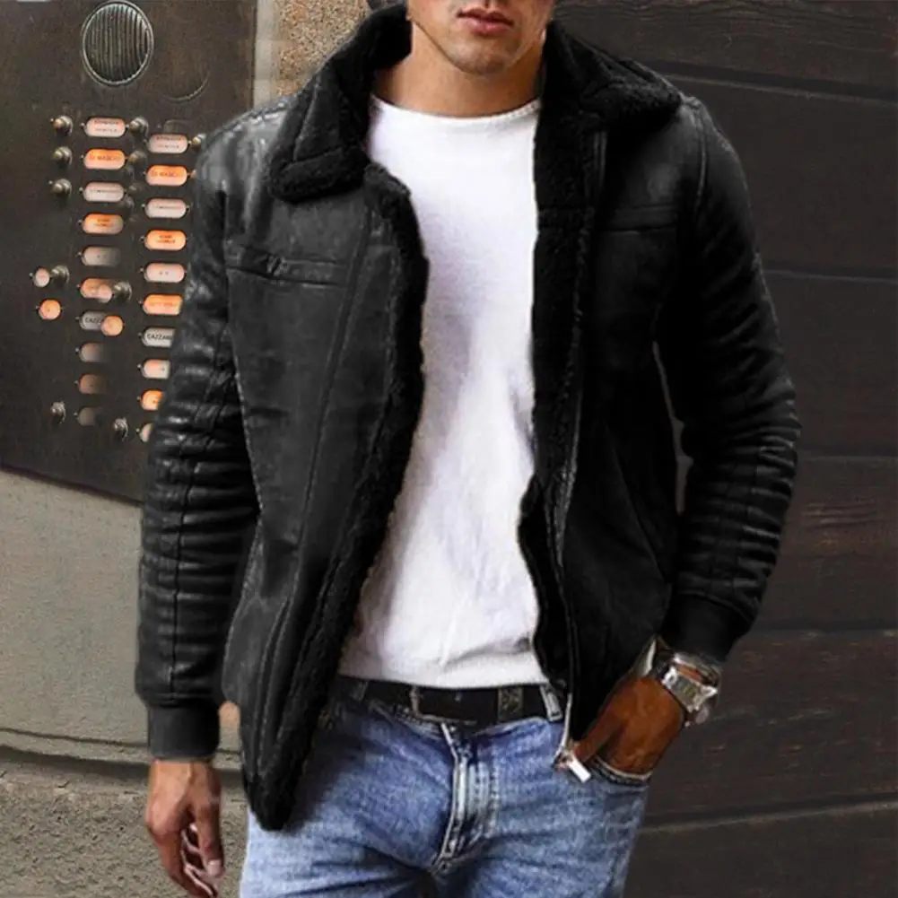 Chic Men Coat Soft Winter Coat Zipper Plus Size Heat Retention Men Winter Coat  Keep Warm