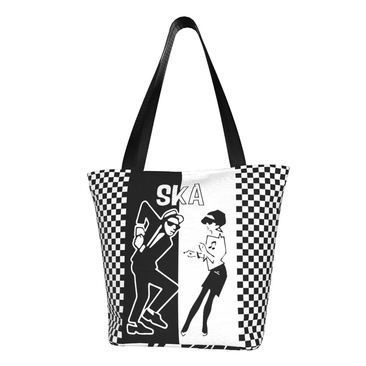 

Women Tote Bags Punk Rock 2 Tone Music Ska Skank Dance Merch Shopping Bags Large Capacity Fashion Two Tone Checkered Handbag