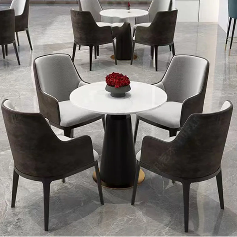 

Роскошный белый водонепроницаемый обеденный стол, современный черный мраморный журнальный столик, Круглый уличный стол, мебель для лобби отеля