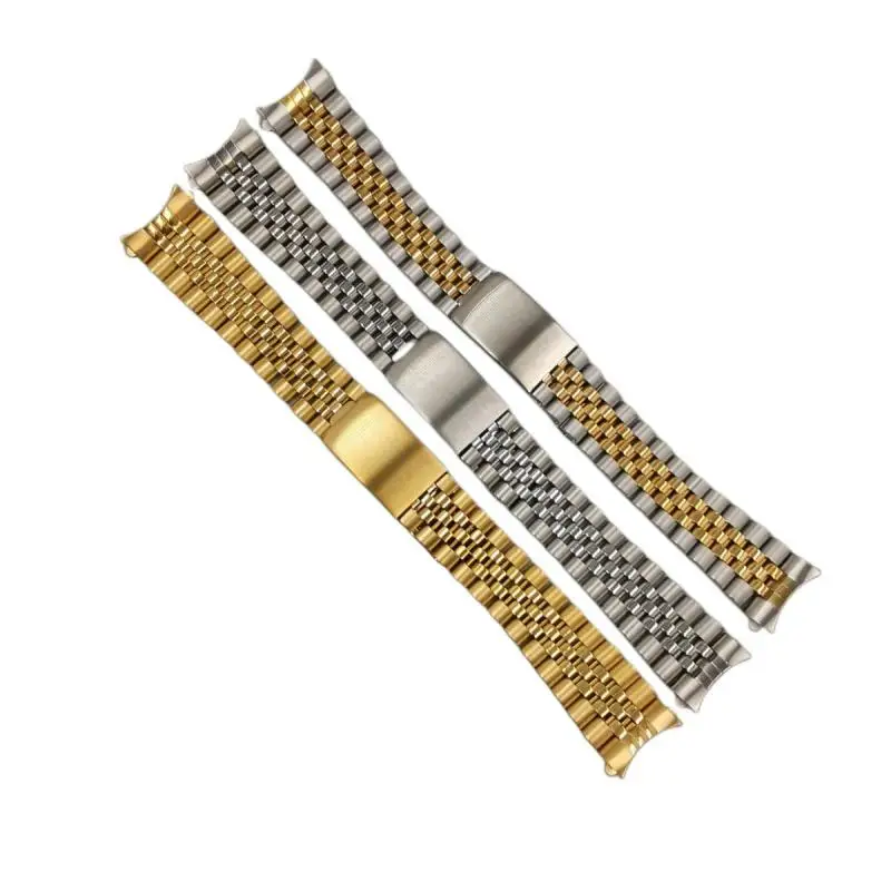 Vintage 18mm 19mm 20mm Stainless Steel Jubilee Curved End Watch Strap Band Fit for RLX 1675 1665 1680 16750 1016 14270 114270