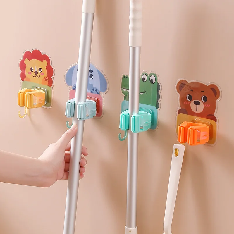 

Cartoon Animal No-punch Mop Rack Bathroom Mop Hook Wall Hanging Clip Multi-Functional Storage Rack Broom Hanger Wholesale
