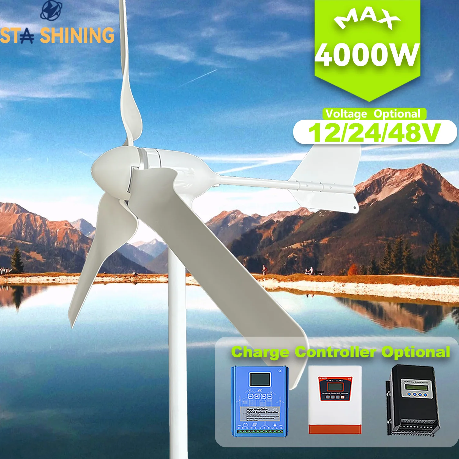 

【Higher Power】 4000W WindTurbine High Efficiency Windmill With MPPTCharger/Hybrid Solar System, For Home Use 6 Blades Horizontal