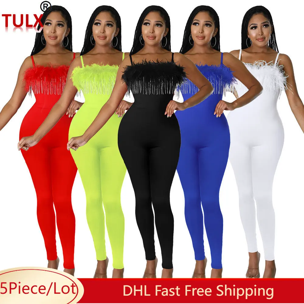

5pcs Wholesale Sleeveless Jumpsuits Women Bodycon Rompers Sexy Solid Spaghetti Jumpsuits One Piece Outfits Casual Overalls 9105