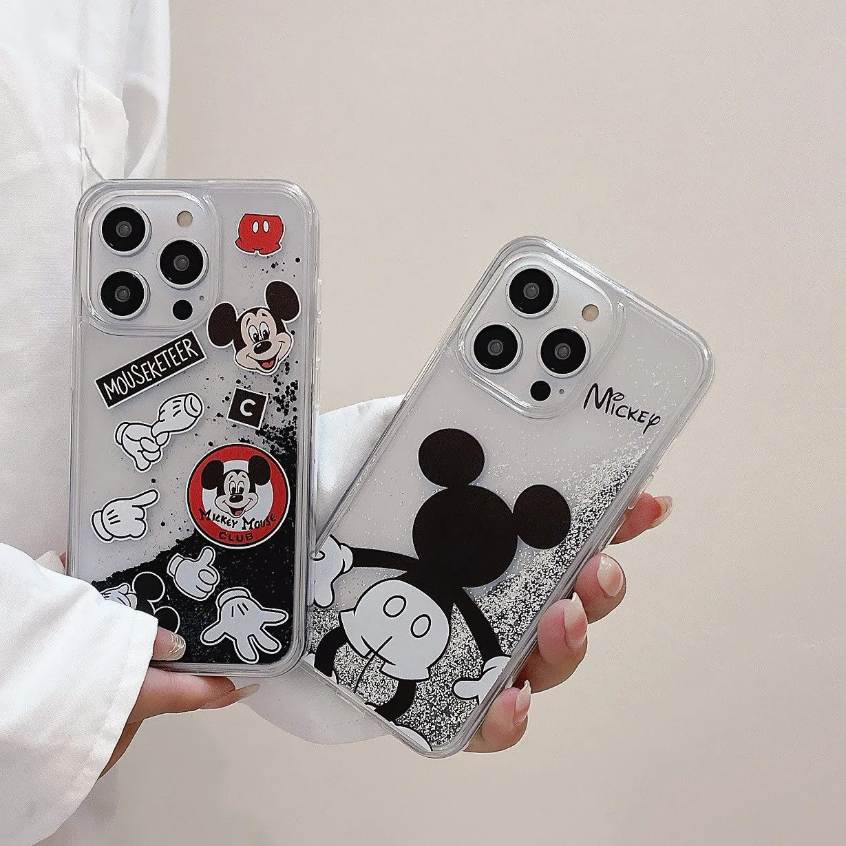 

Disney Mickey Coffee Quicksand Phone Case for IPhone 14 13 12 11 Pro Max X XR XS MAX 7 8Plus Couple Anti-drop Back Cover Coque