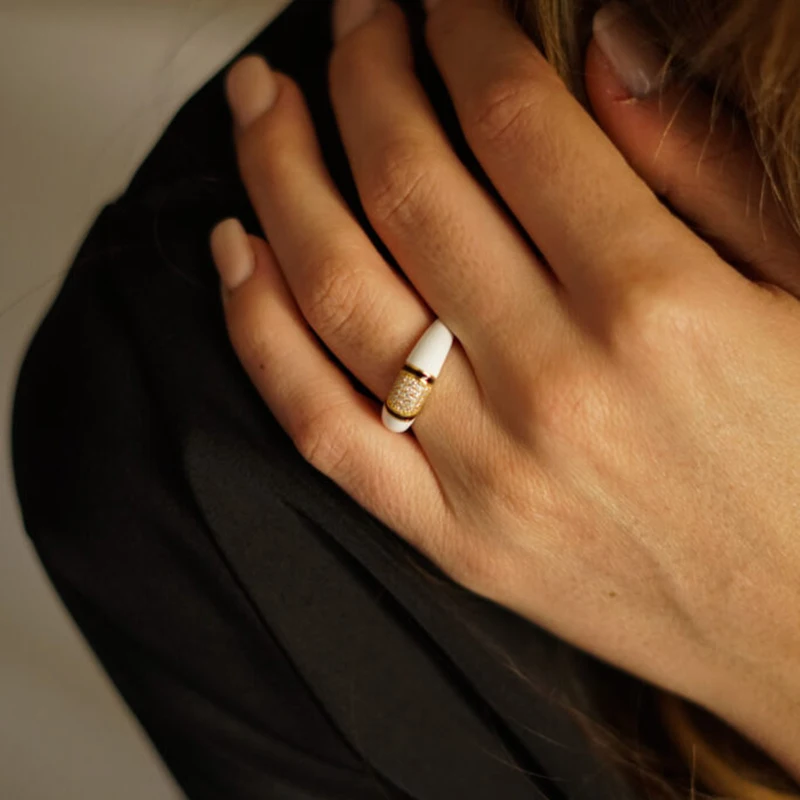 

925 Silver Luxury Enamel Diamond Open Ring For Women High Quality Gold Plated Fine Jewerly Ladies Exquisite Birthday Party Gifts