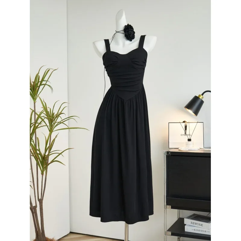 Новинка лета модное приталенное черное платье во французском стиле женское