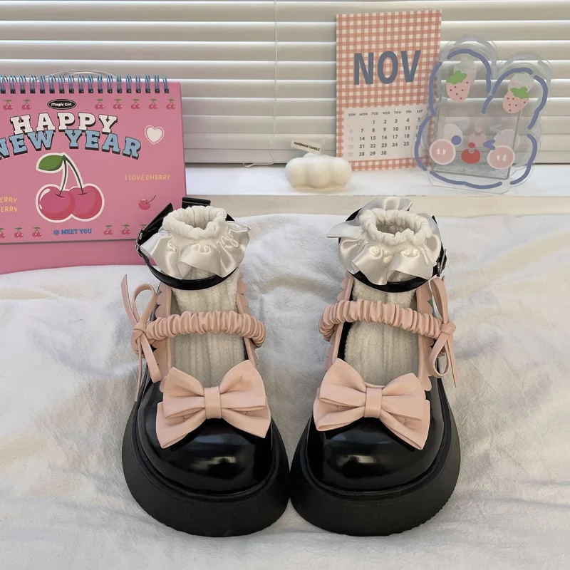 SHANPA Original Pink Bow Mary Janes Cute Lolita Shoes for Women New In 2023 All-match Leisure Student Shoes Zapatillas Mujer