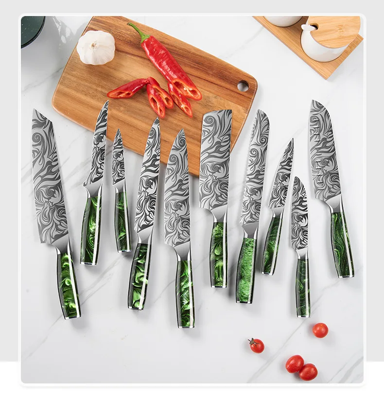 

Santoku Knife 7 Inch Kitchen Chef Knives Japanese Stainless Steel Laser Damascus Pattern Vegetable Meat Knife Resin Handle