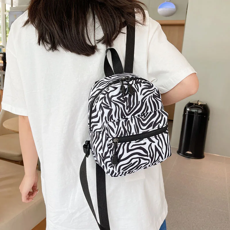 

Mini Women's Backpacks 2022 Trend Nylon Female Bag Small Bags Zebra Print Rucksack for Teen Girls Fashion Casual Backpacks Daily