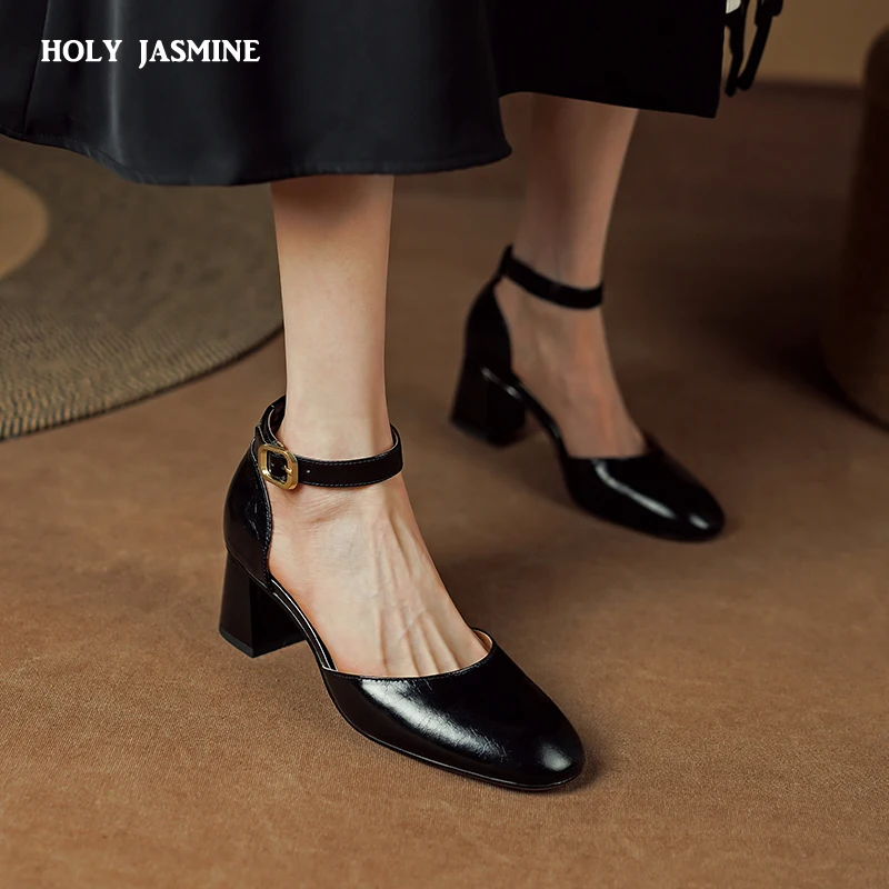 

Туфли-лодочки женские из натуральной кожи, на толстом каблуке