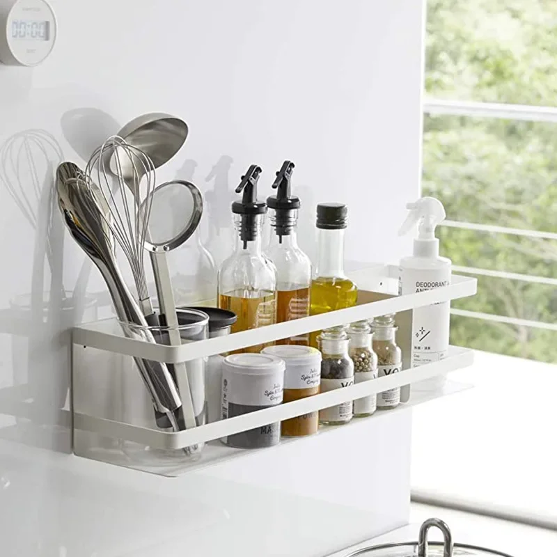 

Magnetic Metal Storage Rack Kitchen Supplies White Color with Perforated Holes-Free Organizing Storage Rack