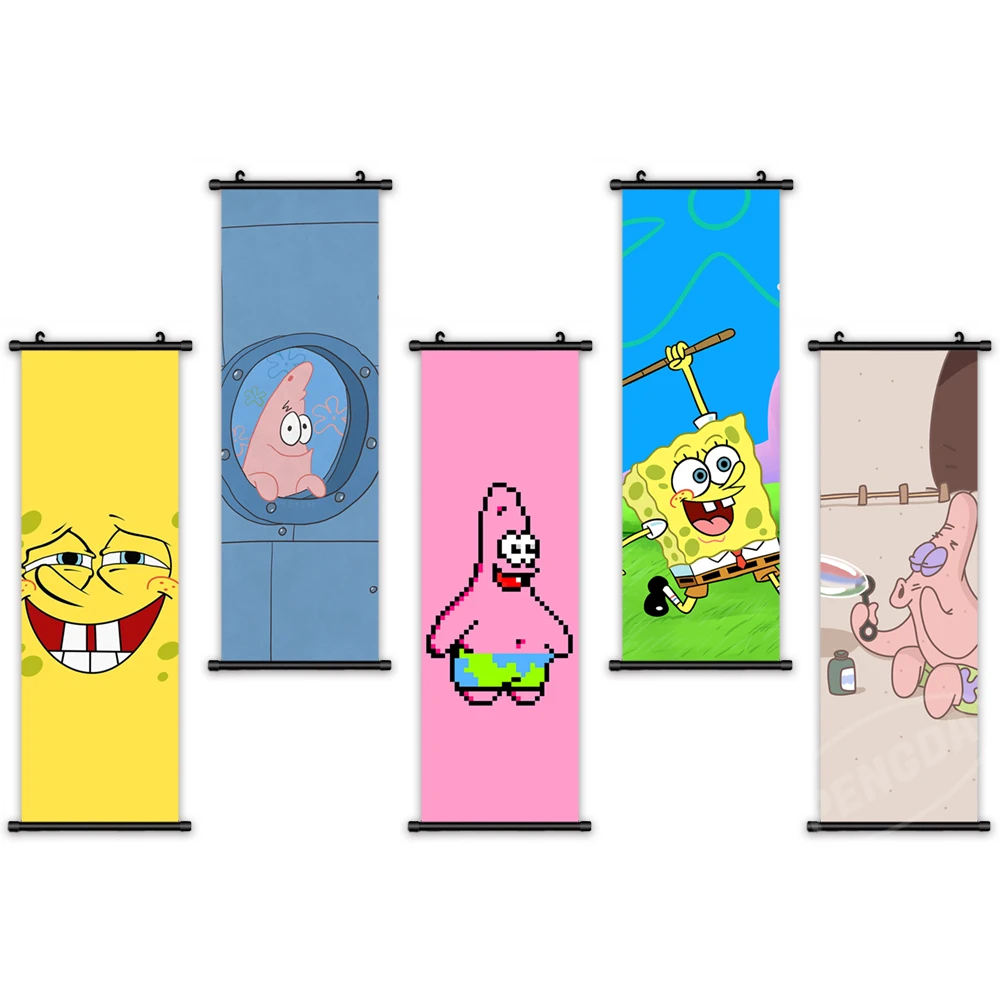 

Wall Art SpongeBob Canvas Pictures Patrick Star Painting Animation Printed Funny Poster Plastic Hanging Scrolls Home Decoration