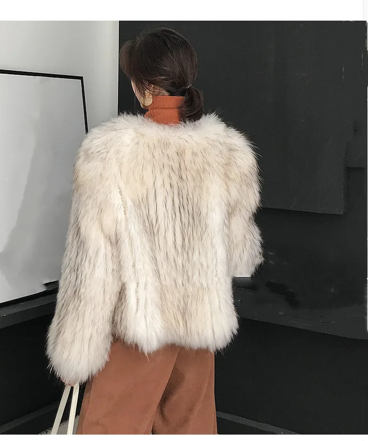 New Winter Warm Fur Coat Women's Furry Faux Fox Fur Jacket Sexy Luxury Fashion Overcoat Woman O-Neck Long Sleeve Fake Fur Jacket