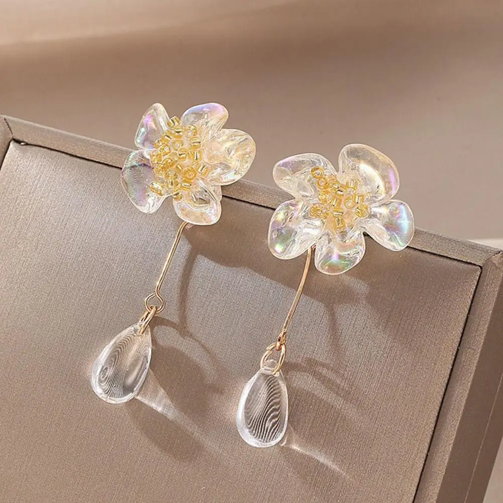 

Trendy Women Earrings Elegant Solid Iridescent Flower Drop Earrings Hypoallergenic Stud Earrings Fashion Jewelry