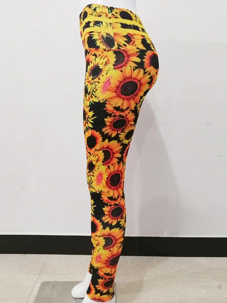 Workout Tights Fitness Outfits Sunflower Printed Leggings Women Soft Yoga Pants High Waisted Gym Wear Spandex Push Up Leggins