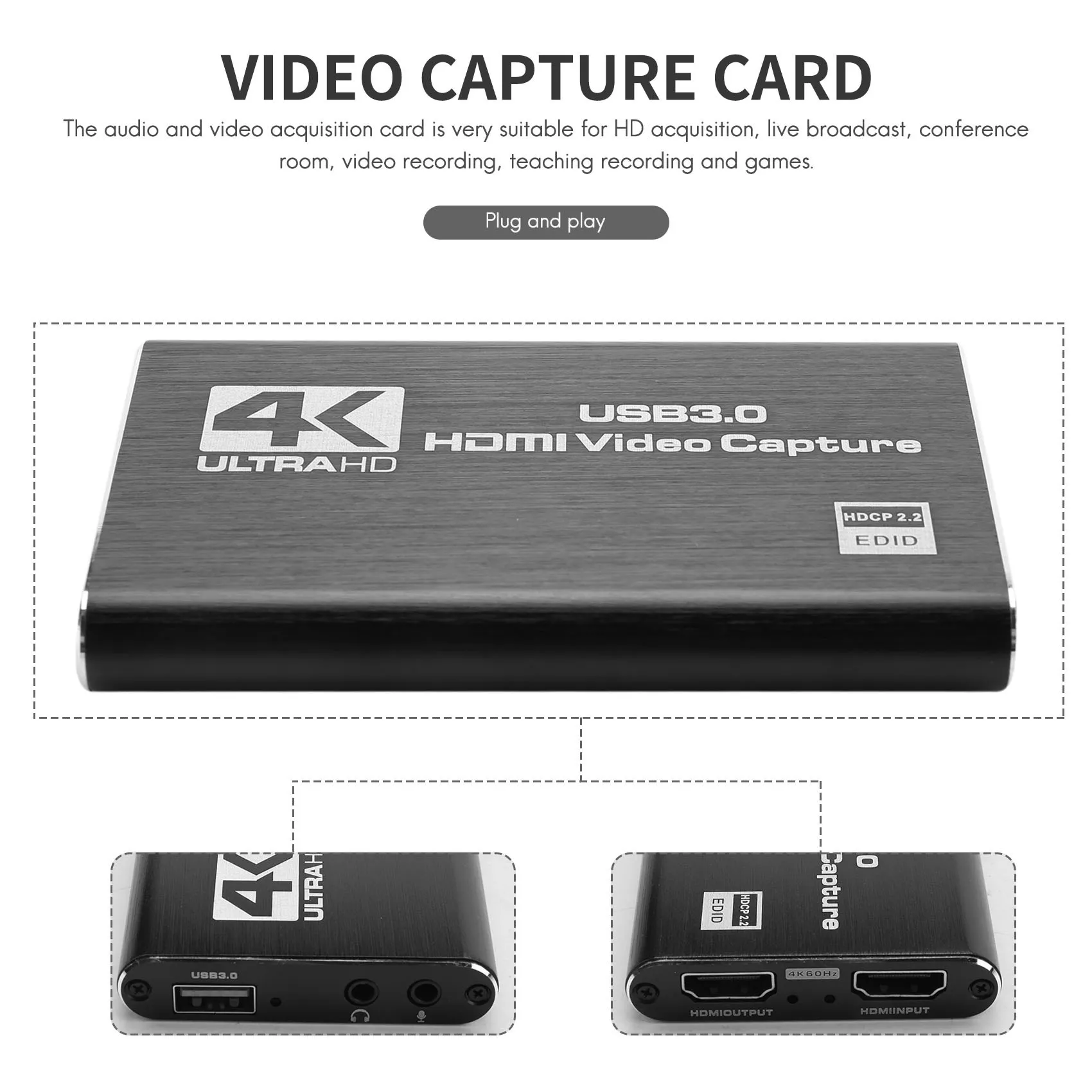 Карта захвата аудио и видео адаптер 4K USB 3 0 преобразователь для игр потокового