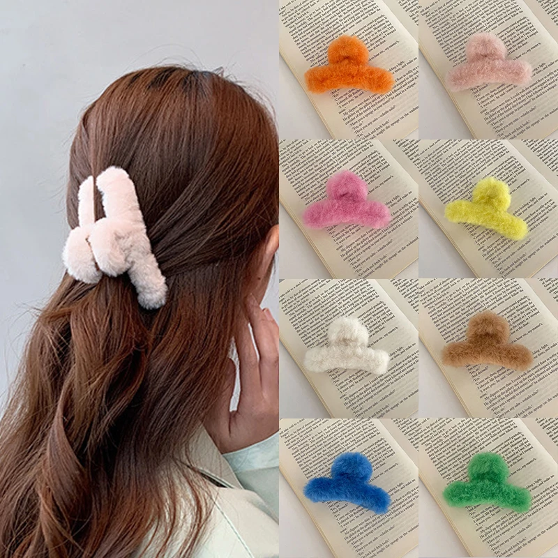 

Новинка, зимняя женская заколка-краб из искусственного меха, ярких цветов