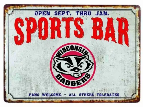 Металлическая жестяная вывеска Wisconsin Badgers Sports Bar 8 x 12 болельщиков Добро пожаловать