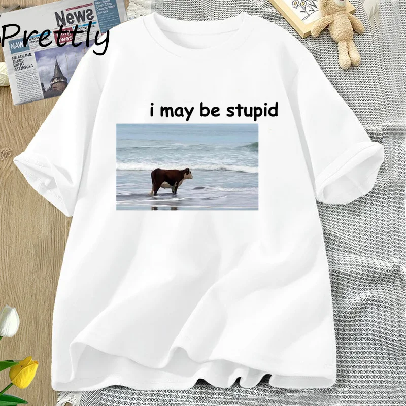 Футболка женская/мужская с принтом я могу быть тупой Корова забавная хлопковая