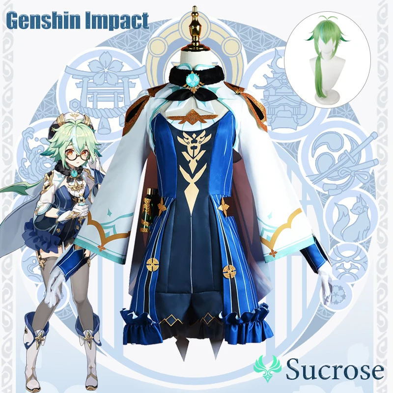 

Костюм для косплея Genshin Impact сахароза, костюм для взрослых, Карнавальная форма, парик, аниме, Хэллоуин, костюмы для маскарада, Женская игра