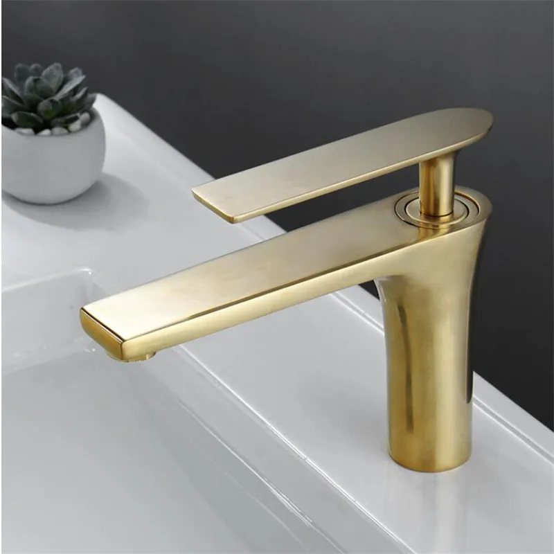 

Tuqiu Bathroom Basin Faucet Brushed Gold Brass Bathroom Faucet Cold And Hot Water Mixer Sink Tap Deck Mounted Black/ChromeTap