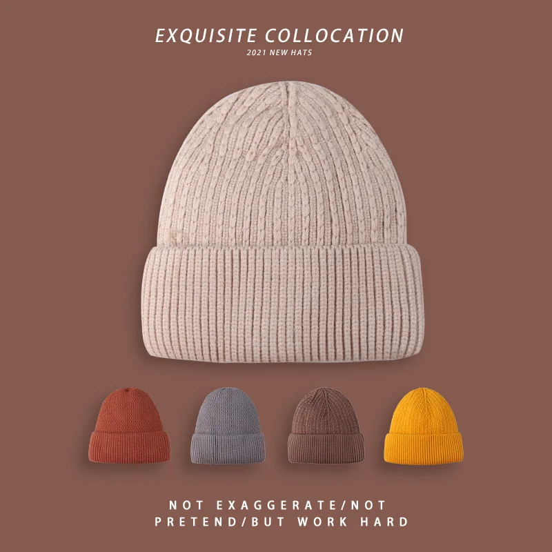 

Winter Solid Color Hat Children Simple Windproof Cold Warm Cold Hat Thickened Student Korean Knitted Wool Hat Women Hats