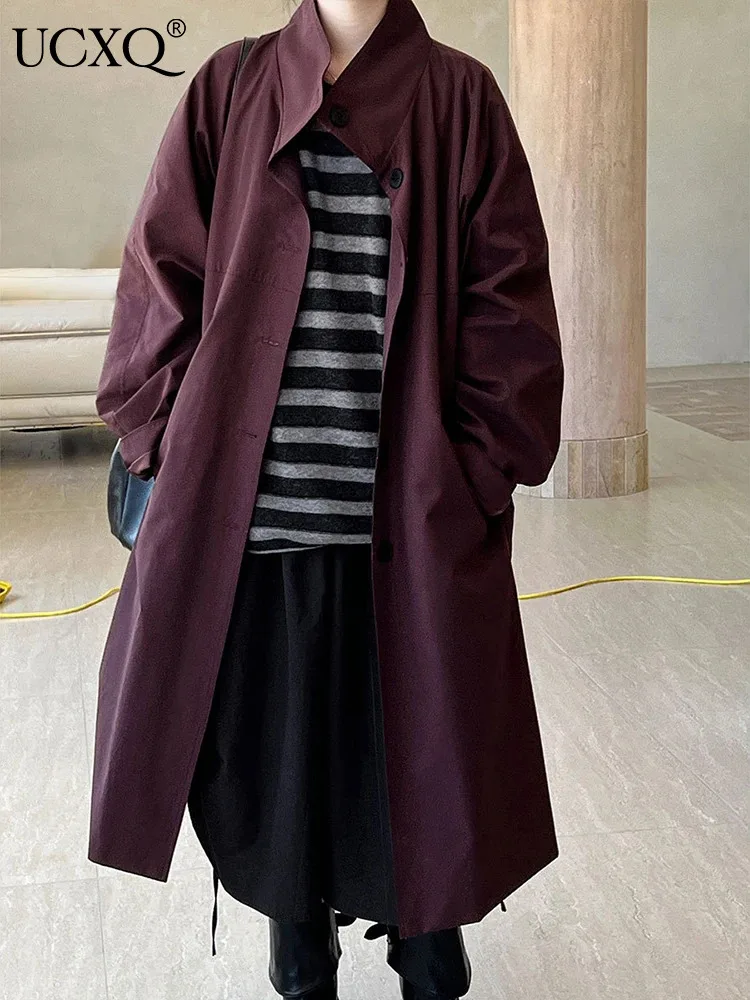 UCXQ модный плащ в европейском стиле с воротником-стойкой однобортный свободный