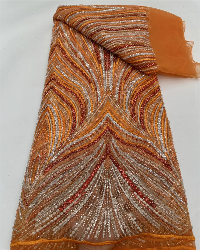 Роскошная африканская Тюлевая кружевная ткань с бусинами 2024 нигерийская ручной