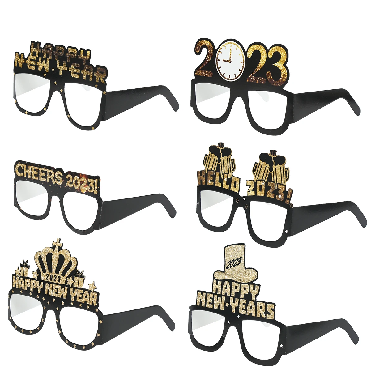 

Happy New Year Cheers 2023 Black Gold Paper Glasses Party Photo Props Merry Christmas Decorations For Home Xmas Ornament Navidad