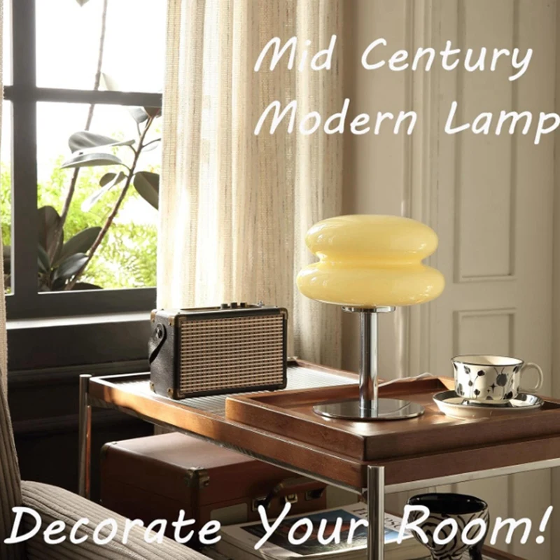 Retro Egg Tart Lamp Mid Century Modern Mushroom USB Desk Trichromatic Dimming Living Room Atmosphere Lamps