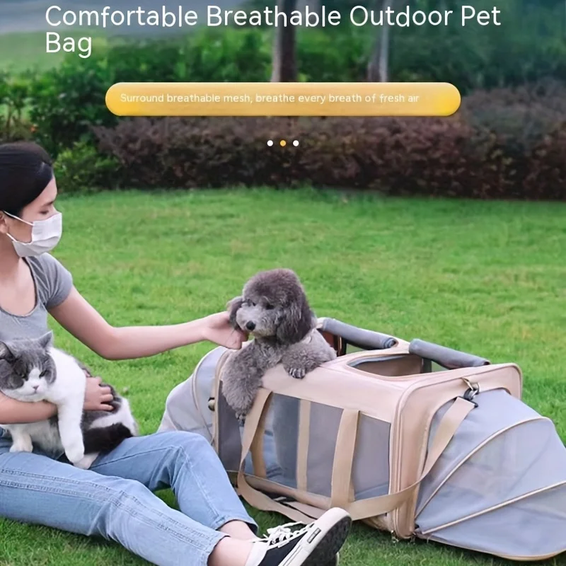 

1pc Airline Approved Portable Cat Carrier: Foldable Soft-Sided Cage for Stress-Free Pet Travel!