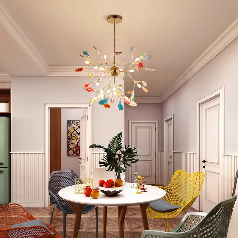 

Art Led Chandelier Pendant Lamp Light Modern Firefly Agate Luxury Creative Living Dining Room Bedroom Lustre Salon Luxe