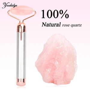 Электрический Вибрационный натуральный розовый кварц нефритовый роликовый лифтинг для лица камень зеленый нефрит Кристальный ролик для лица Массажер для удаление морщин