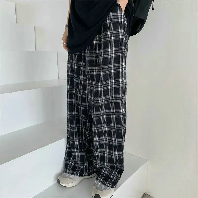 

Oversize 3XL Plaid Pants Women Casual Loose Wide Leg Trousers Women Straight Trousers Hip-hop Unisex Streetwear