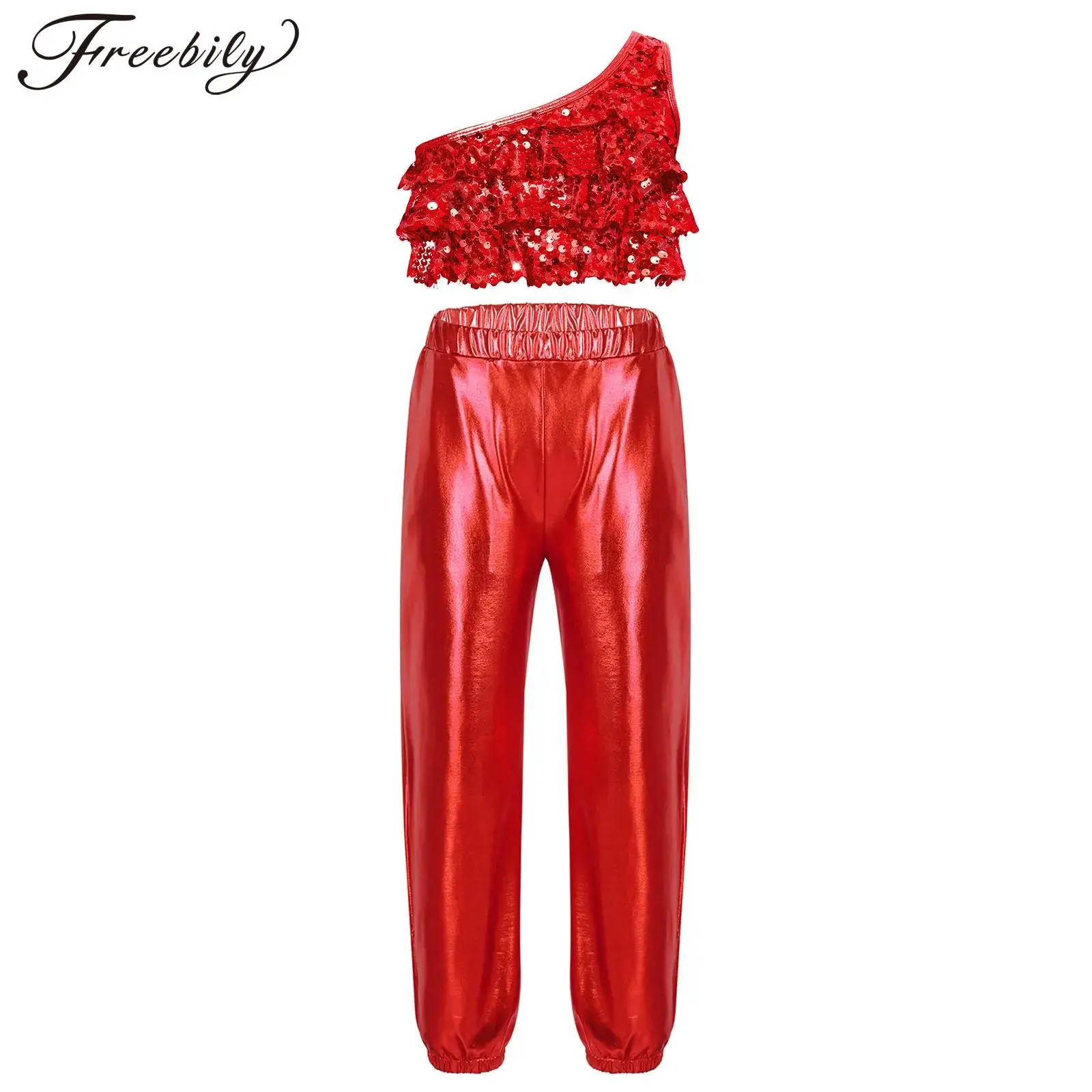 Детские костюмы для джазовых танцев девочек с металлическим блеском Детская