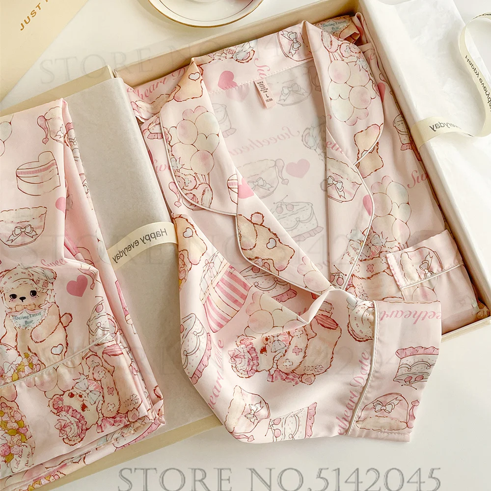 Розовый пижамный комплект с мультяшным принтом женская одежда для сна весна-лето