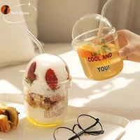 4 styles water cups with glass cover glass straw creative glass cups for coffee tea drinks milk tea drinking cup simple design