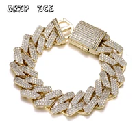 19mm 3rows aaa bling cubic zircon cuban link bracelet gold silver color maimi hip hop bracelets mens jewelry gift