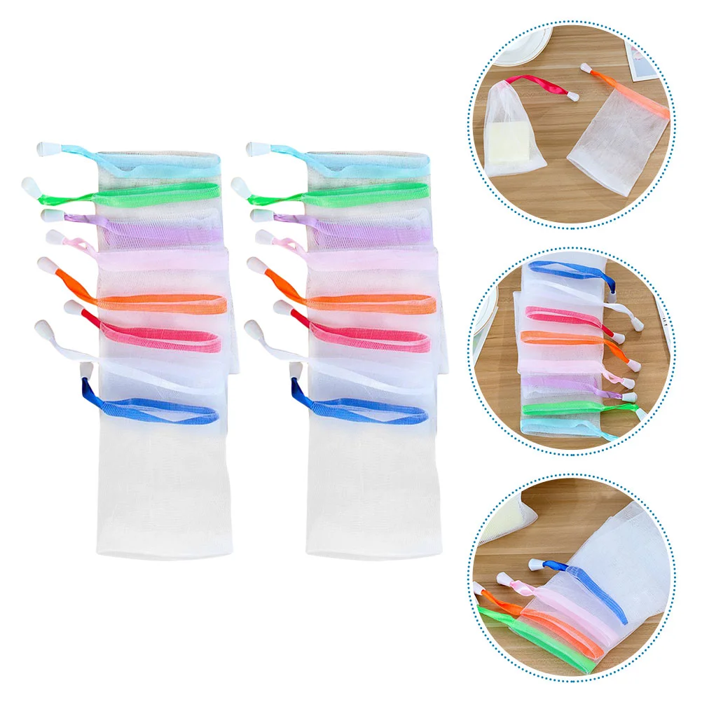 

Soap Mesh Pouch Exfoliating Saver Bubble Net Holder Bar Foam Drawstring Pocket Shower Nets Loofah Sack Foaming Bath Loofahs Body