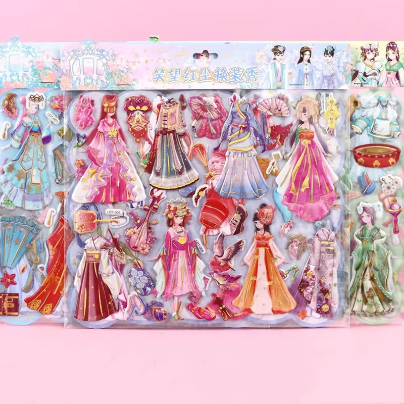 

1 Sheet Girls Dress Up Stickers 3D Foam Double Layer Kawaii Princess Stickers Scrapbooking Book DIY Decoration Toys Kids Gifts