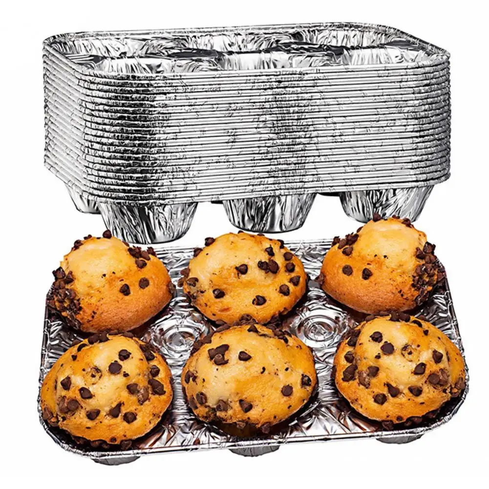 

20Pcs 6-grid Baking Tray Non-Stick Disposable Bakeware Oil-Proof Aluminum Foil Muffin Pans Kitchen Roasting Tool For Household