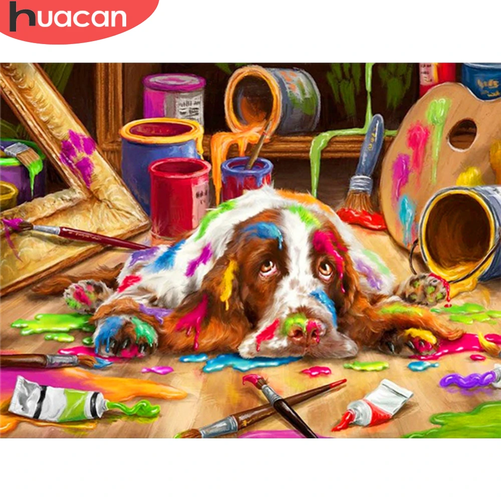 

HUACAN Coloring By Numbers Dog Animal Wall Art On Canvas DIY Frame Pigment Picture Acrylic Home Decoration 75x60cm