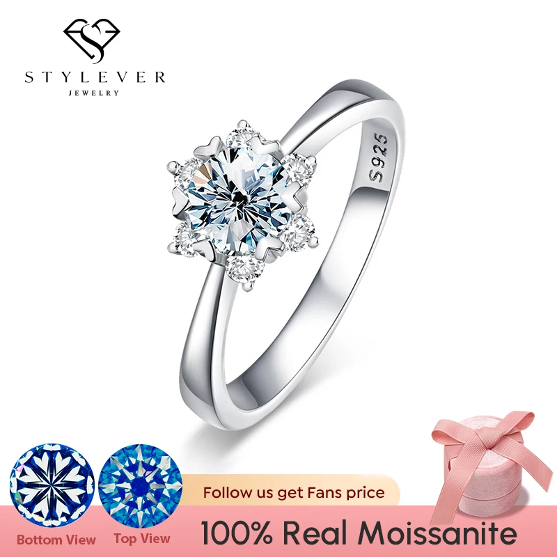 

Stylever Luxury Moissanite Diamond Gemstone Snowflake Rings for Women Real 925 Sterling Silver Engagement Solitaire Fine Jewelry