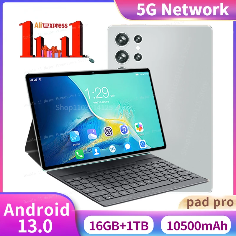 

New Android 13.0 Tablet 10.11 12", 16GB RAM, 1TB ROM, Wi-Fi, Google Play, GPS Dual SIM, Calling With Keyboard, Global Edition