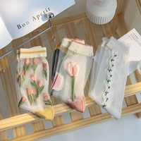 2022 summer new beautiful glass stockings tulip flower fairy retro cute flower transparent mesh crystal tube socks for women 1pc